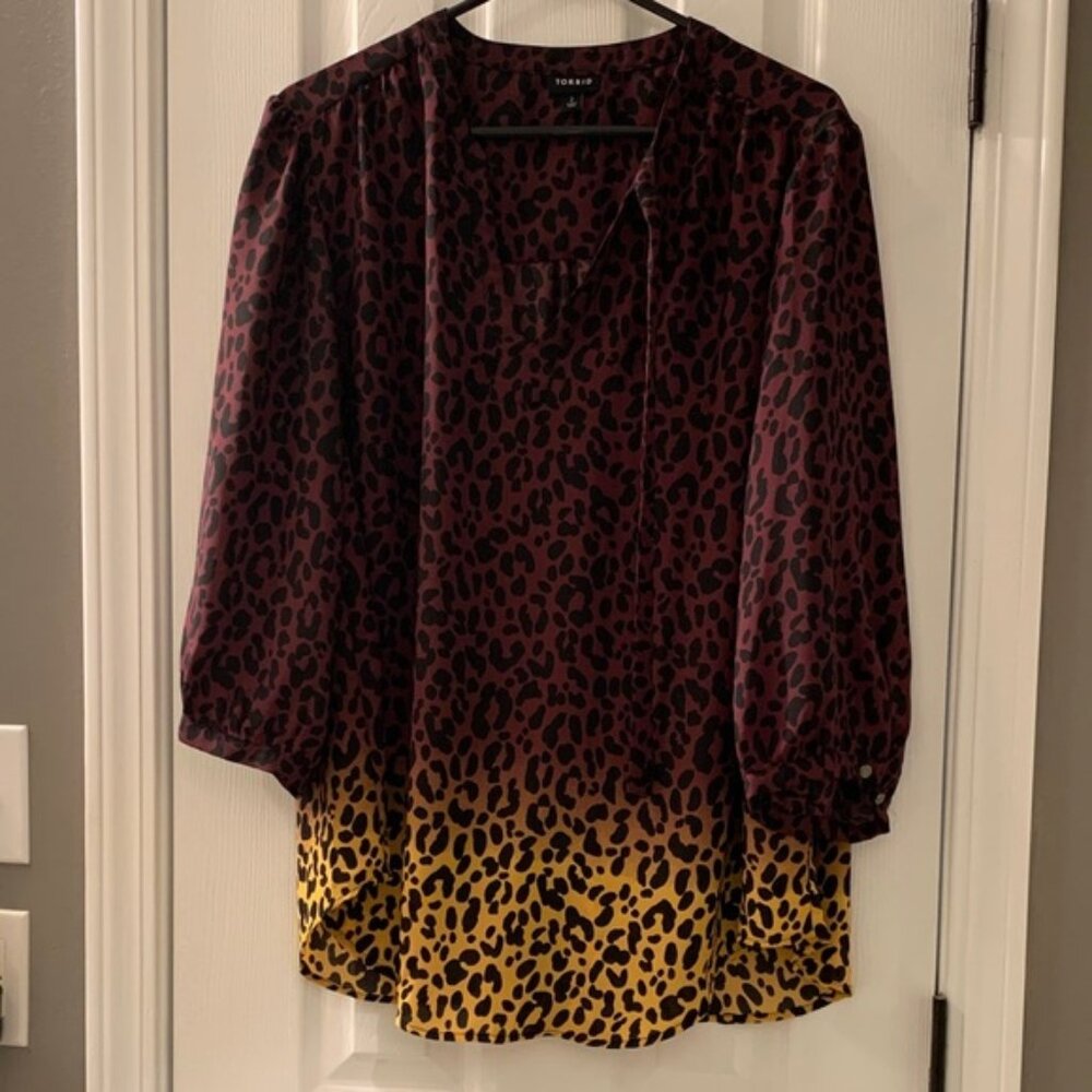 Torrid Burgundy and Mustard Leopard Blouse